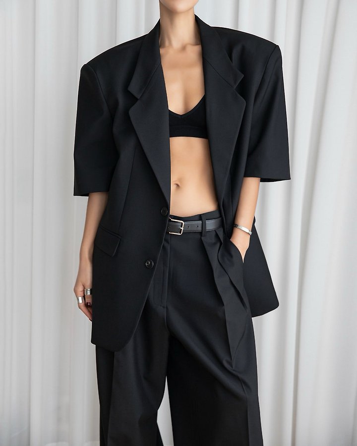Paper Moon - Korean Women Fashion - #momslook - Half-Sleeve Summer Wool Blazer - 3