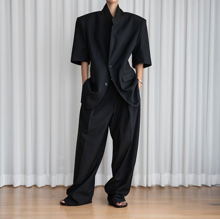 Paper Moon - Korean Women Fashion - #momslook - Half-Sleeve Summer Wool Blazer - 5