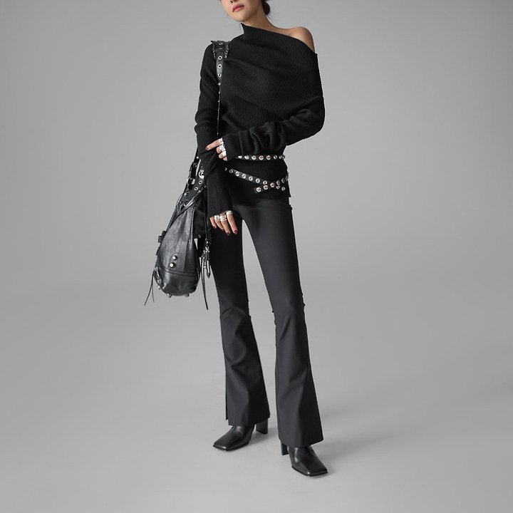 Paper Moon - Korean Women Fashion - #womensfashion - Side-Slit Maxi Flare Pants - 4