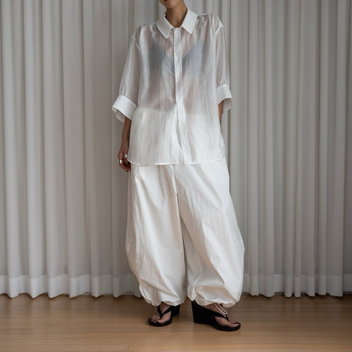 Paper Moon - Korean Women Fashion - #momslook - Soft Sheer Stripe Half-Sleeve Shirt - 3