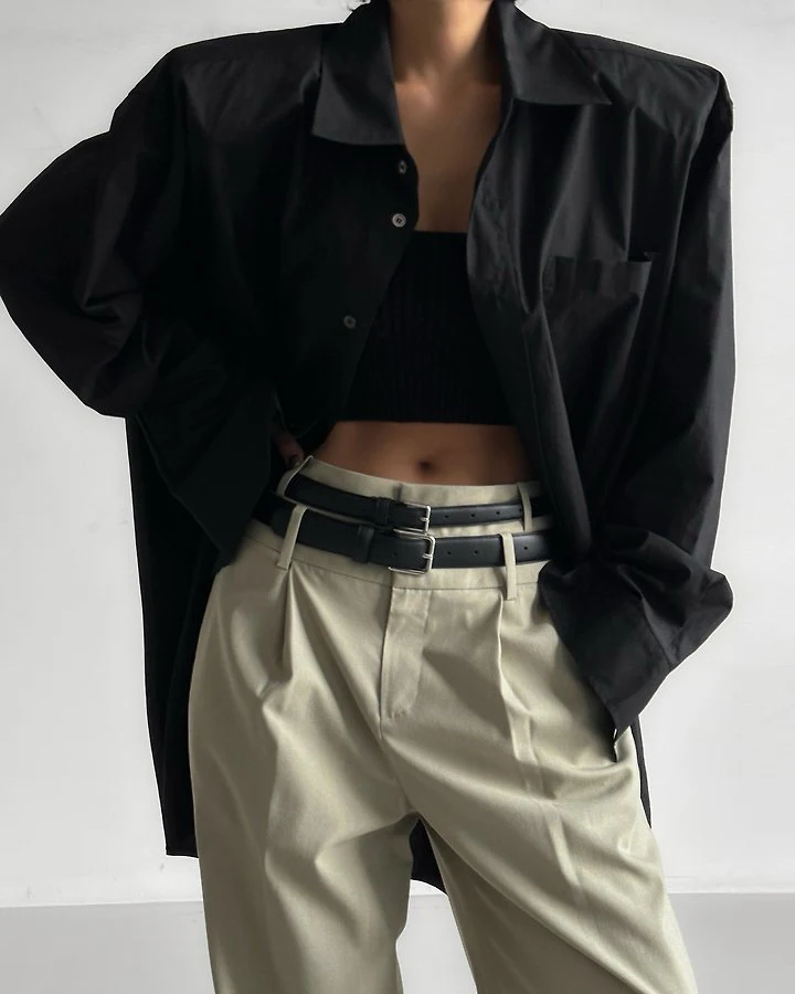 Paper Moon - Korean Women Fashion - #womensfashion - Maxi Oversized Padded-Shoulder Cotton Button-Down Shirt - 4