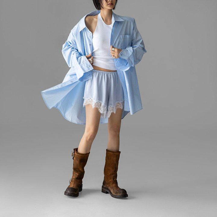 Paper Moon - Korean Women Fashion - #momslook - Maxi Oversized Padded-Shoulder Cotton Button-Down Shirt - 6