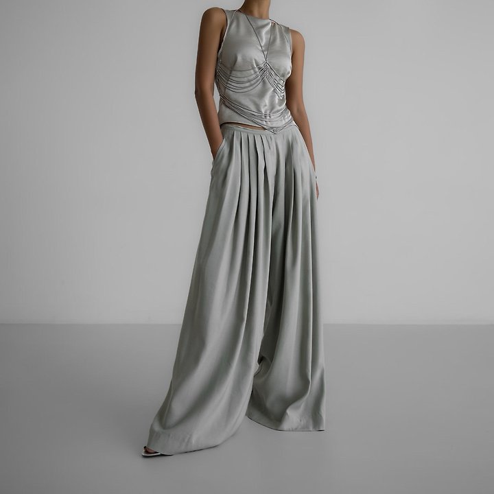 Paper Moon - Korean Women Fashion - #momslook - Bamboo Pleated Pintuck Wide Trousers