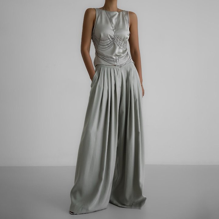 Paper Moon - Korean Women Fashion - #momslook - Bamboo Pleated Pintuck Wide Trousers - 3
