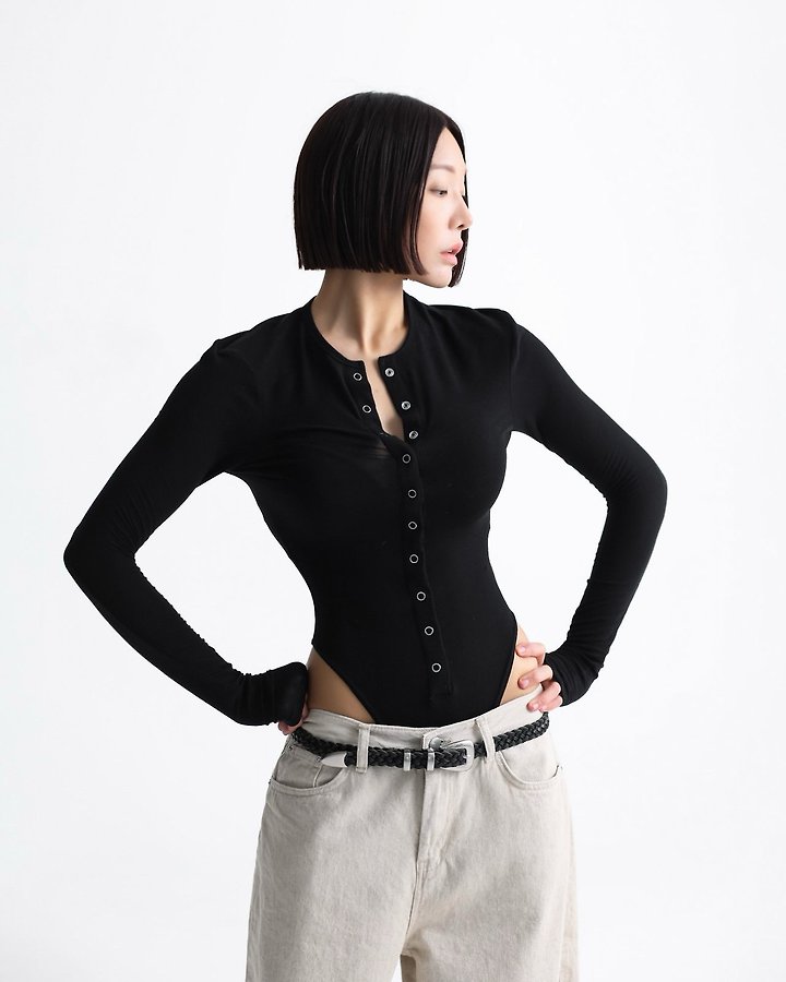 Paper Moon - Korean Women Fashion - #womensfashion - Ring Snap-Button Detail Bodysuit - 4