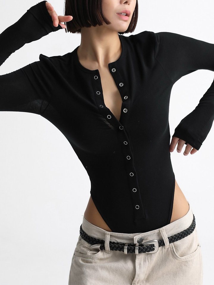 Paper Moon - Korean Women Fashion - #momslook - Ring Snap-Button Detail Bodysuit - 5