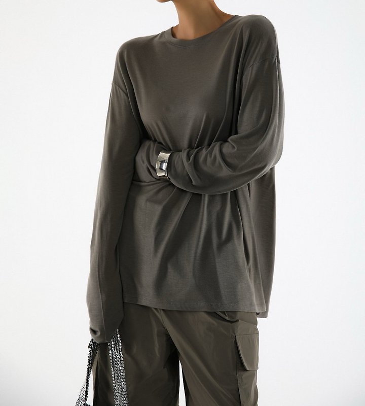 Paper Moon - Korean Women Fashion - #momslook - Classic Oversized Soft Modal Long-Sleeve Tee - 3
