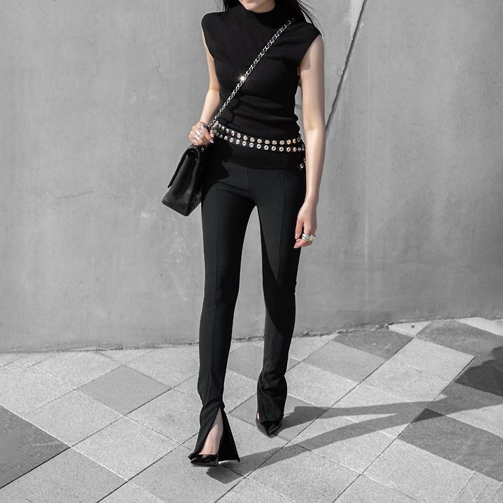 Paper Moon - Korean Women Fashion - #momslook - Ribbed Side-Slit Leggings - 2