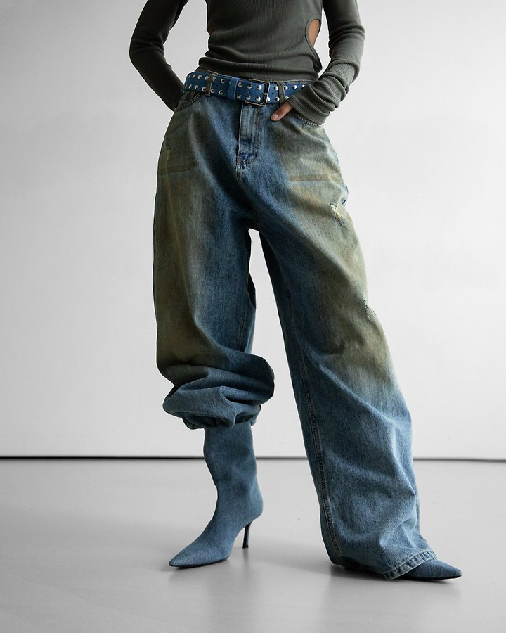 Paper Moon - Korean Women Fashion - #momslook - Dusty Mud Wash Wide Denim Trousers - 3