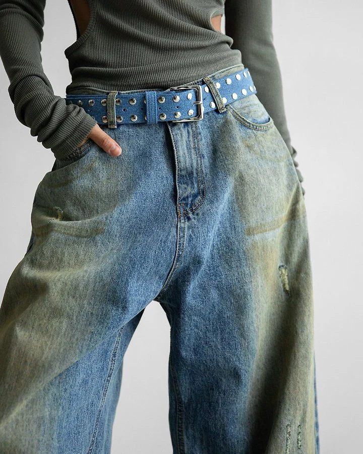 Paper Moon - Korean Women Fashion - #momslook - Dusty Mud Wash Wide Denim Trousers - 5