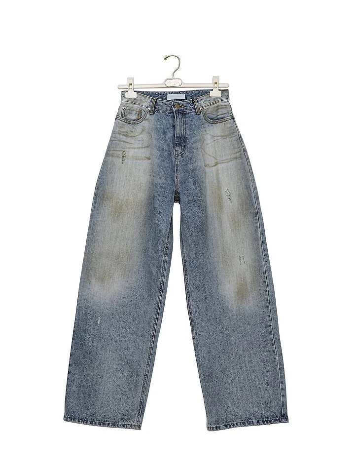 Paper Moon - Korean Women Fashion - #momslook - Dusty Mud Wash Wide Denim Trousers - 7
