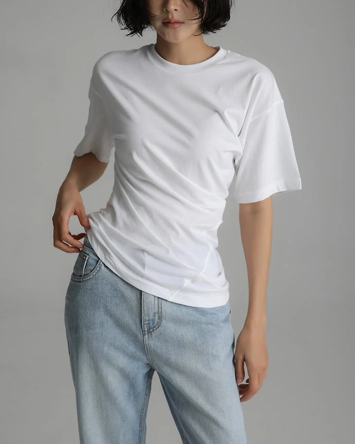 Paper Moon - Korean Women Fashion - #momslook - Twisted Drape Side-Line Detail Tee