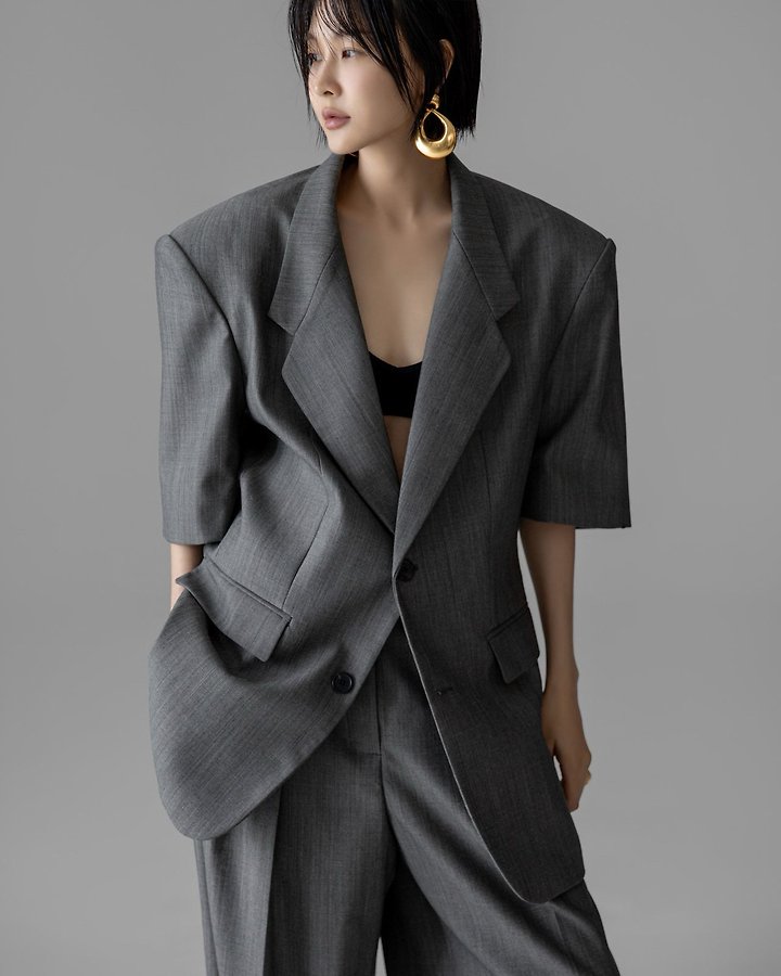Paper Moon - Korean Women Fashion - #momslook - Half-Sleeve Summer Wool Blazer