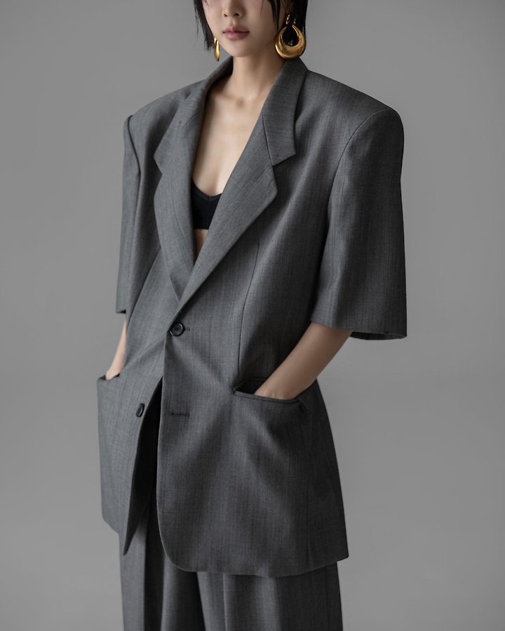 Paper Moon - Korean Women Fashion - #momslook - Half-Sleeve Summer Wool Blazer - 9
