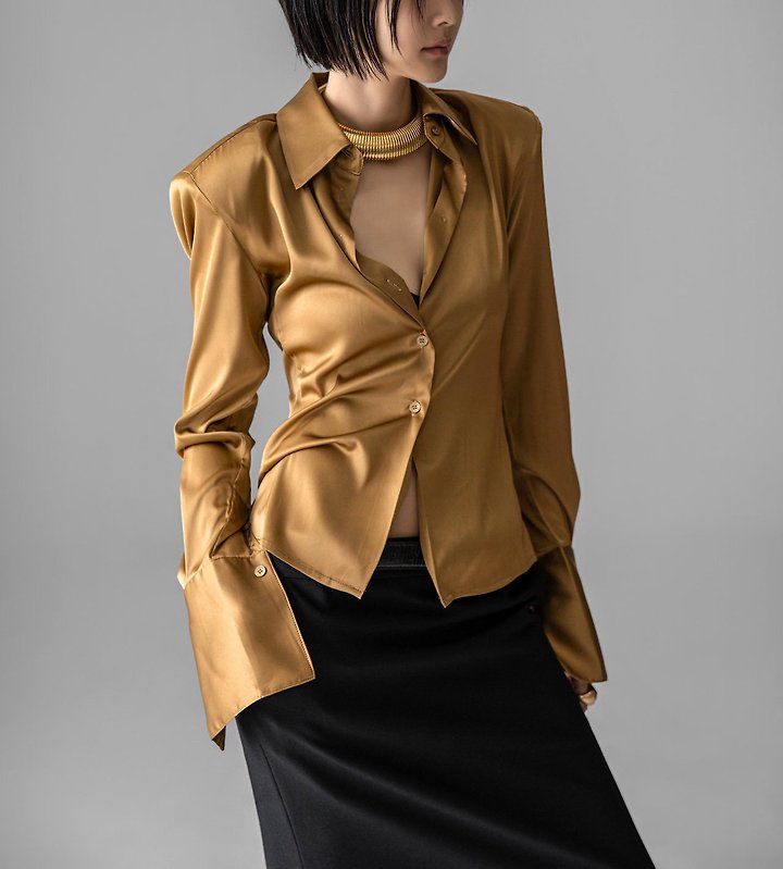 Paper Moon - Korean Women Fashion - #momslook - Classic Slim-Fit Satin Shirt - 5