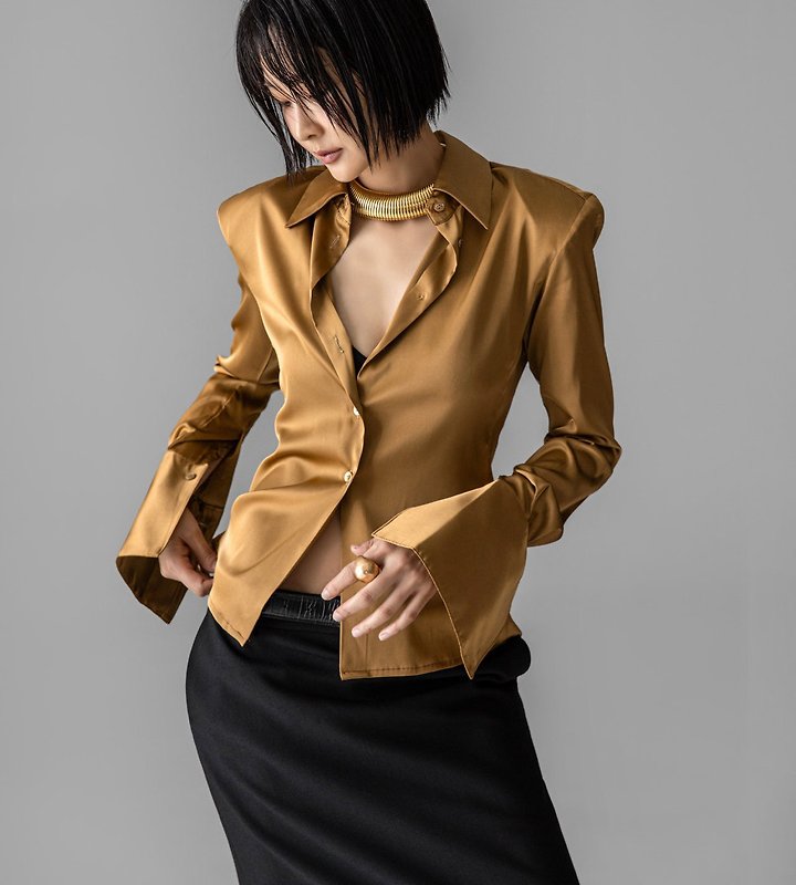 Paper Moon - Korean Women Fashion - #momslook - Classic Slim-Fit Satin Shirt - 6