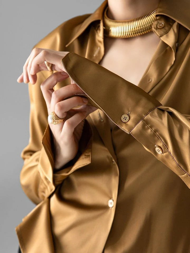 Paper Moon - Korean Women Fashion - #momslook - Classic Slim-Fit Satin Shirt - 7