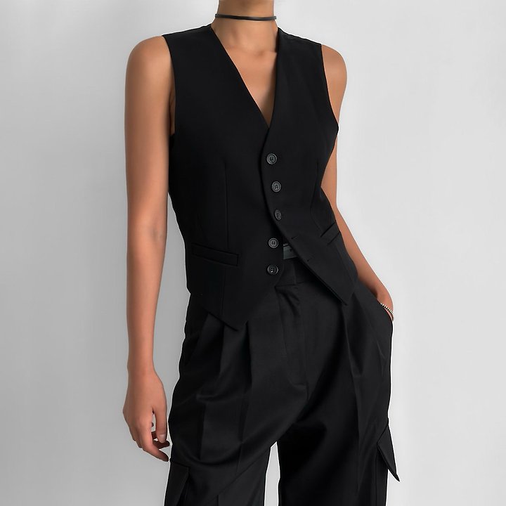 Paper Moon - Korean Women Fashion - #momslook - Five-Button Tailored Suit Vest