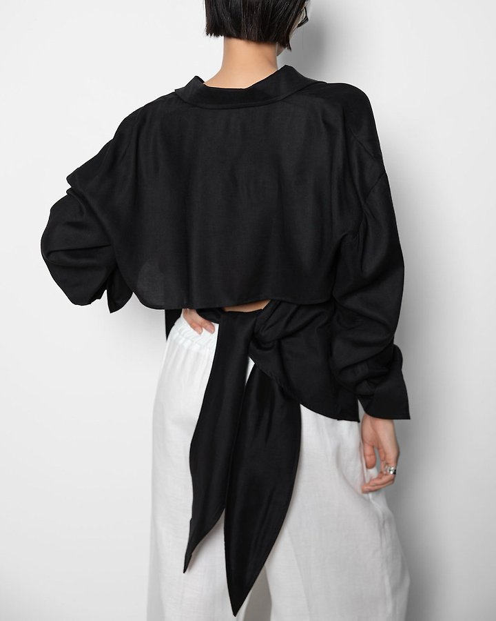 Paper Moon - Korean Women Fashion - #momslook - Back Cut-Out Knot Shirt