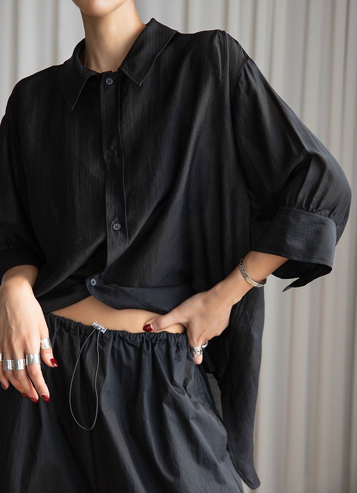 Paper Moon - Korean Women Fashion - #momslook - Soft Sheer Stripe Half-Sleeve Shirt - 7