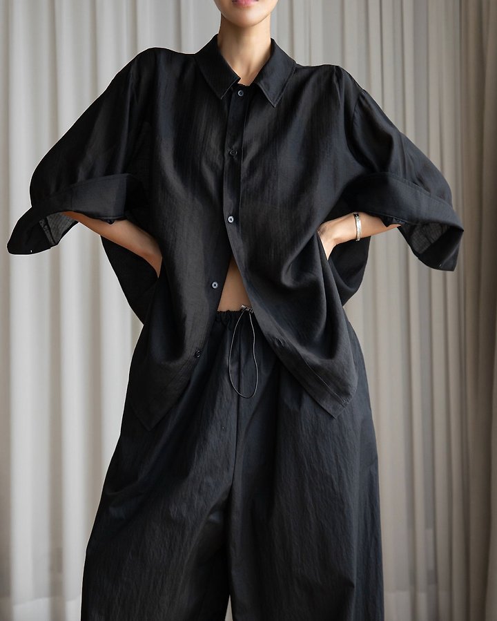 Paper Moon - Korean Women Fashion - #momslook - Soft Sheer Stripe Half-Sleeve Shirt - 9