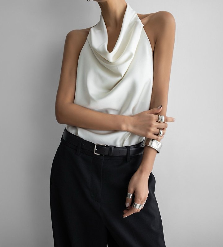 Paper Moon - Korean Women Fashion - #momslook - Classic Satin Halter Neck Blouse