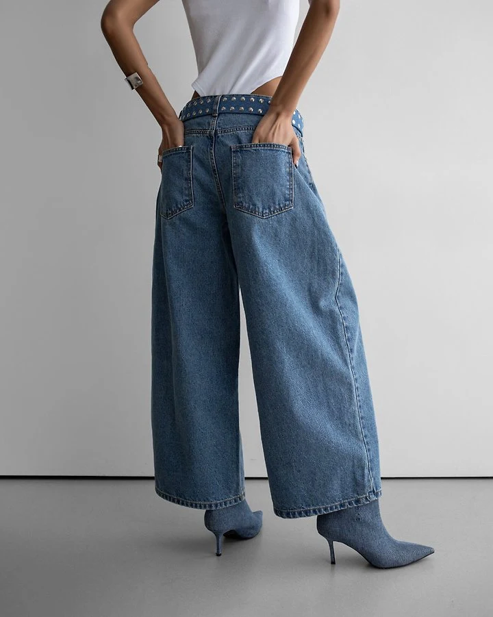 Paper Moon - Korean Women Fashion - #momslook - Wide-Leg Blue Ankle Denim Jeans