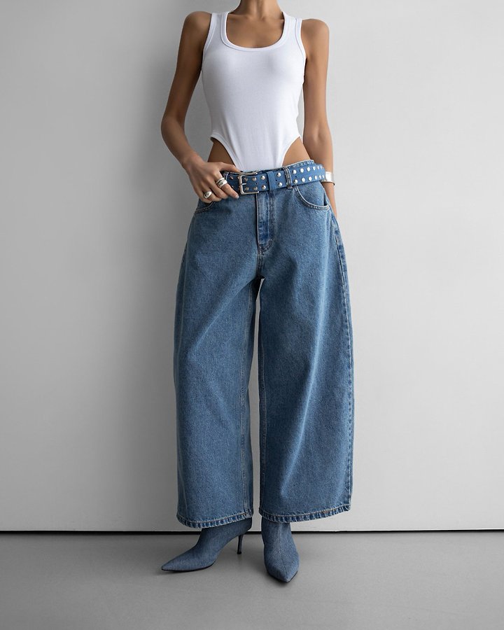 Paper Moon - Korean Women Fashion - #momslook - Wide-Leg Blue Ankle Denim Jeans - 3