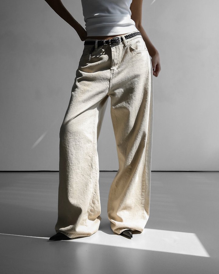 Paper Moon - Korean Women Fashion - #momslook - Natural Linen Denim Wide-Leg Pants