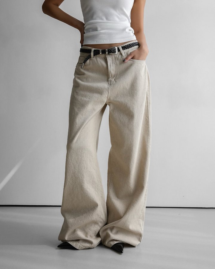 Paper Moon - Korean Women Fashion - #momslook - Natural Linen Denim Wide-Leg Pants - 3