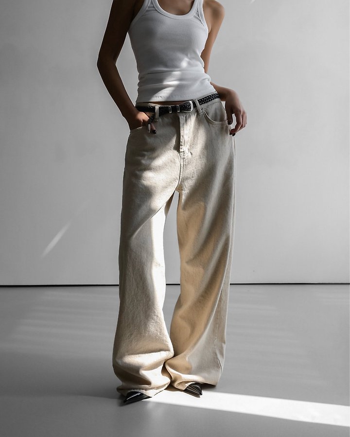 Paper Moon - Korean Women Fashion - #momslook - Natural Linen Denim Wide-Leg Pants - 5