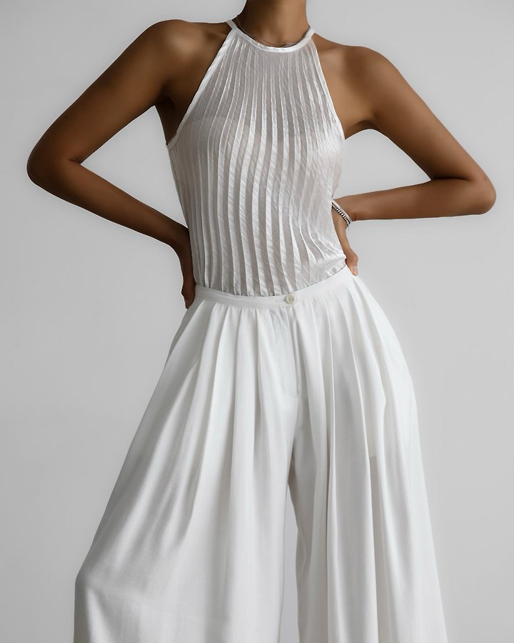 Paper Moon - Korean Women Fashion - #womensfashion - Bamboo Pleated Pintuck Wide-Leg Trousers - 4