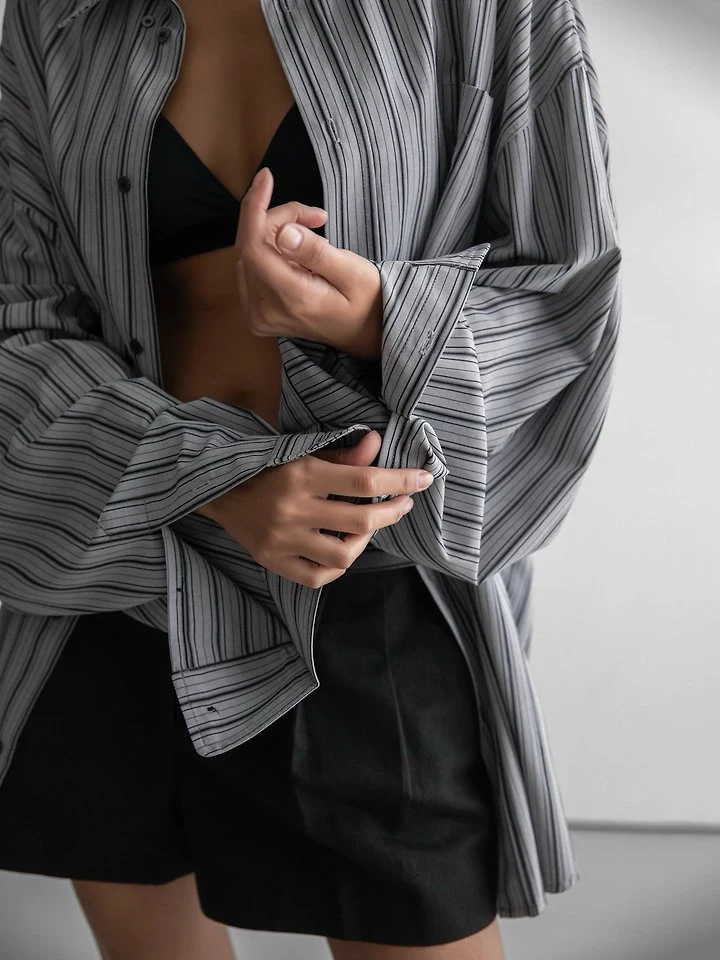 Paper Moon - Korean Women Fashion - #momslook - Oversized Striped Pocket Button-Down Shirt