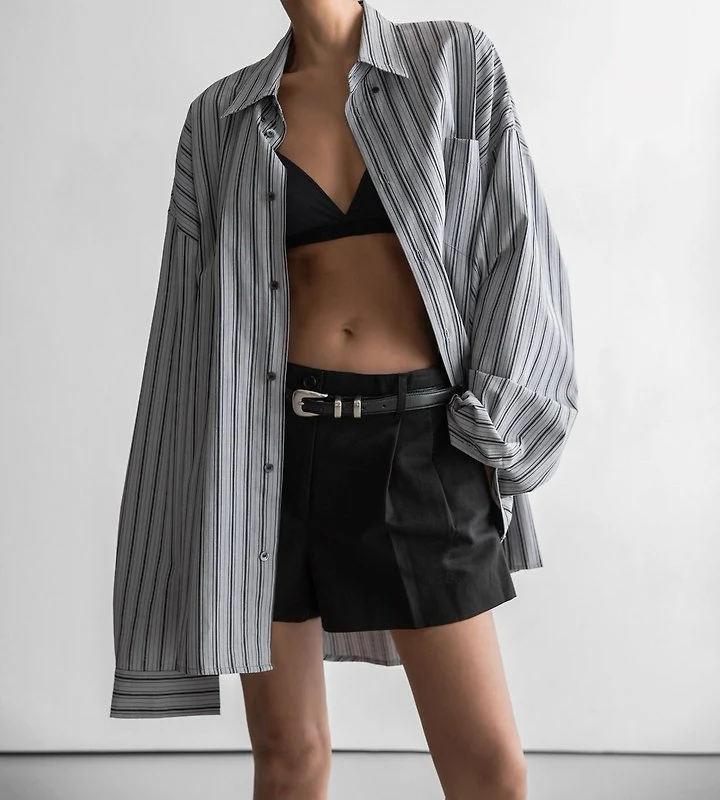 Paper Moon - Korean Women Fashion - #momslook - Oversized Striped Pocket Button-Down Shirt - 3