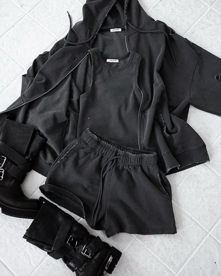 Paper Moon - Korean Women Fashion - #momslook - Pigment-Dyed Cotton Cut-Off Sweat Shorts - 2