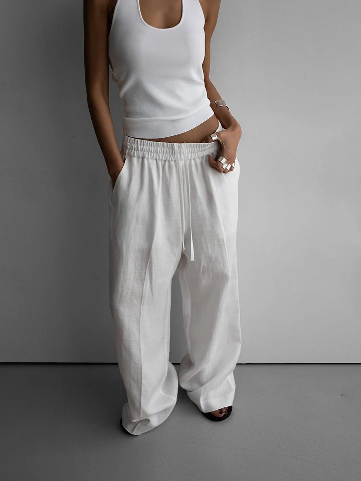 Paper Moon - Korean Women Fashion - #momslook - Linen Drawstring Trousers - 3