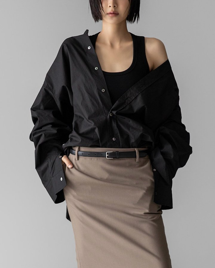 Paper Moon - Korean Women Fashion - #momslook - Maxi Oversized Padded-Shoulder Cotton Button-Down Shirt