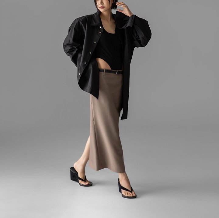 Paper Moon - Korean Women Fashion - #momslook - Maxi Oversized Padded-Shoulder Cotton Button-Down Shirt - 5