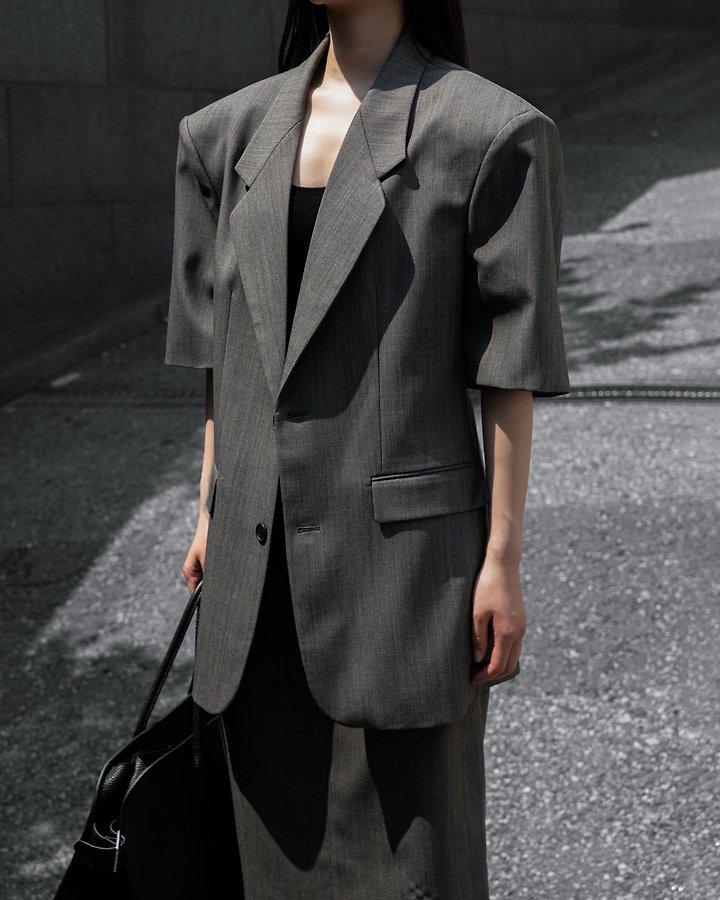 Paper Moon - Korean Women Fashion - #momslook - Half-Sleeve Summer Wool Blazer - 3