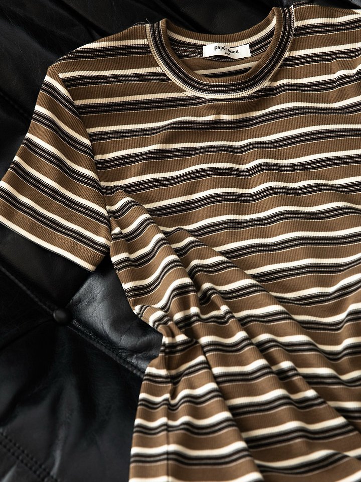 Paper Moon - Korean Women Fashion - #momslook - Soft Ribbed Stripe Tee - 2