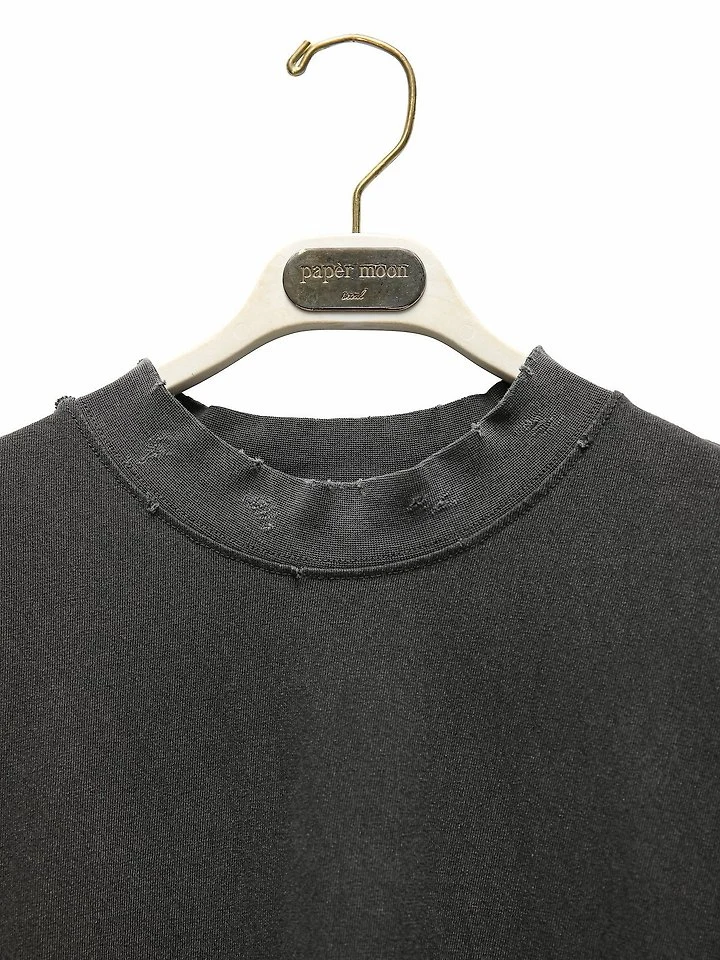 Paper Moon - Korean Women Fashion - #momslook - Mock Neck Ribbed Oversized Pigment Tee with Distressed Detail - 12