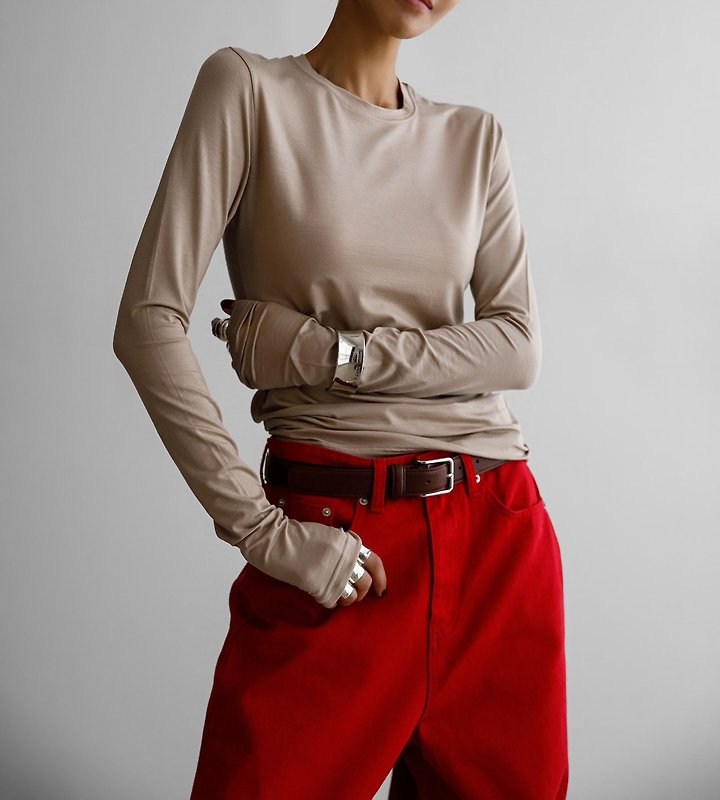 Paper Moon - Korean Women Fashion - #pursuepretty - Classic Slim-Fit Tencel Crewneck Top