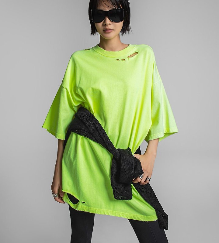 Paper Moon - Korean Women Fashion - #pursuepretty - Oversized Pigment-Washed Cut Detail Tee
