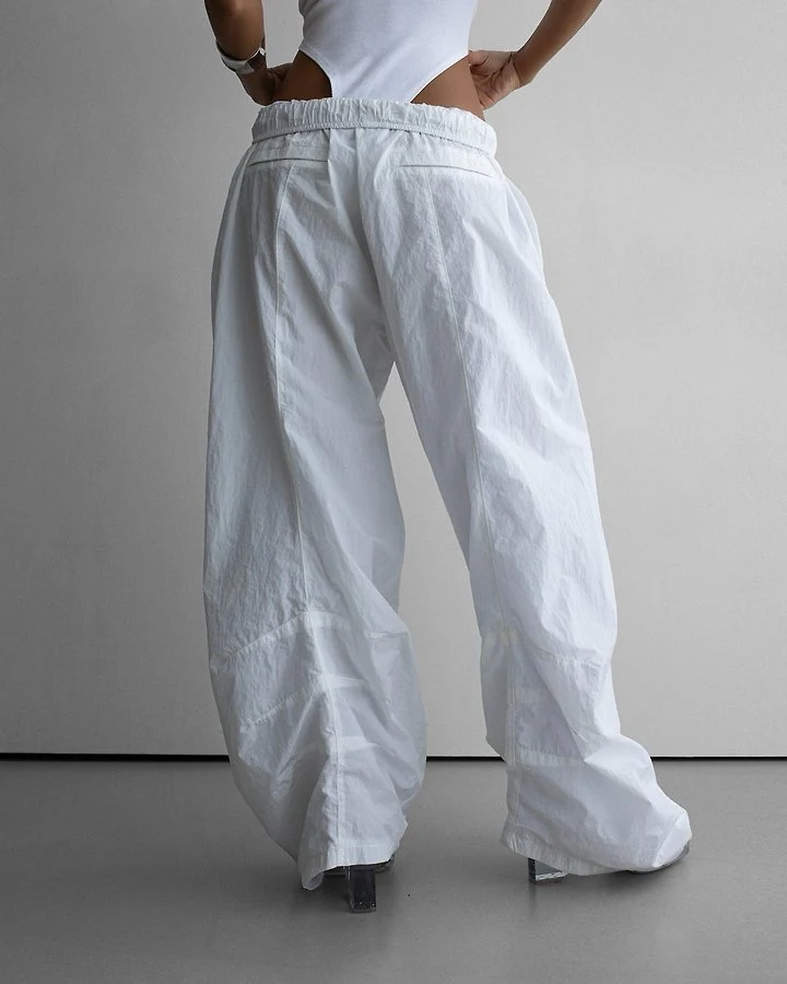 Paper Moon - Korean Women Fashion - #pursuepretty - Nylon Drawstring Wide-Leg Twist Pattern Trousers