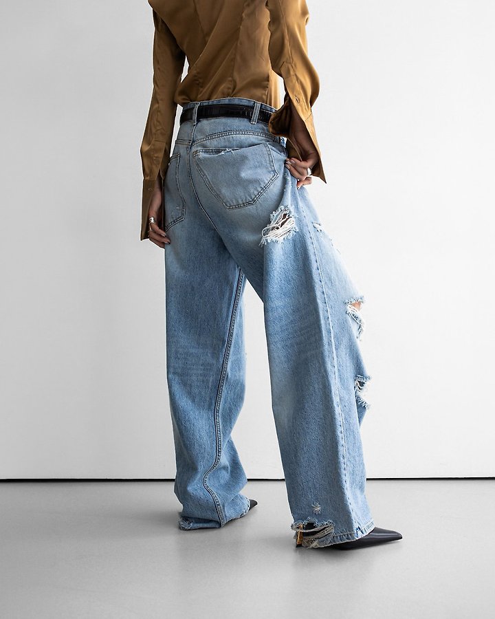 Paper Moon - Korean Women Fashion - #pursuepretty - Vintage Distressed Wide-Leg Denim