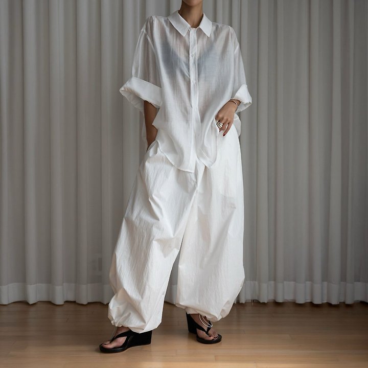 Paper Moon - Korean Women Fashion - #restrostyle - Soft Sheer Stripe Half-Sleeve Shirt - 8