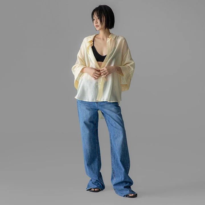 Paper Moon - Korean Women Fashion - #restrostyle - Soft Sheer Stripe Half-Sleeve Shirt - 3