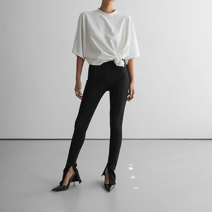 Paper Moon - Korean Women Fashion - #restrostyle - Mock Neck Ribbed Oversized Pigment Tee with Distressed Detail - 3
