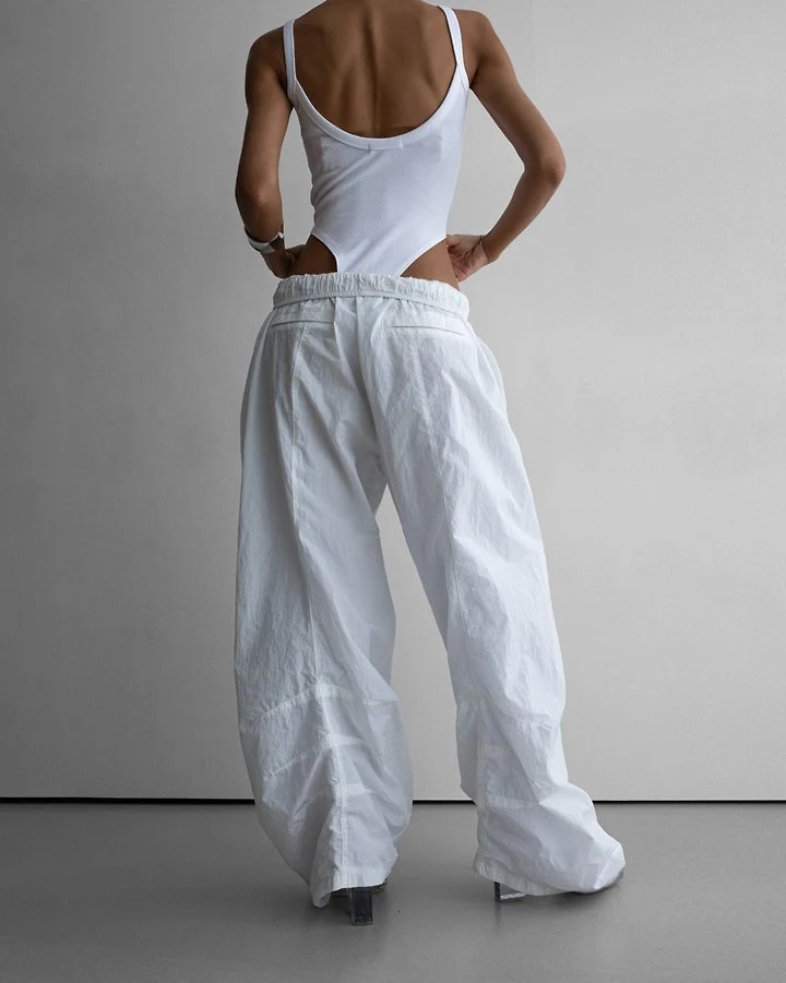 Paper Moon - Korean Women Fashion - #restrostyle - Nylon Drawstring Wide-Leg Twist Pattern Trousers - 2