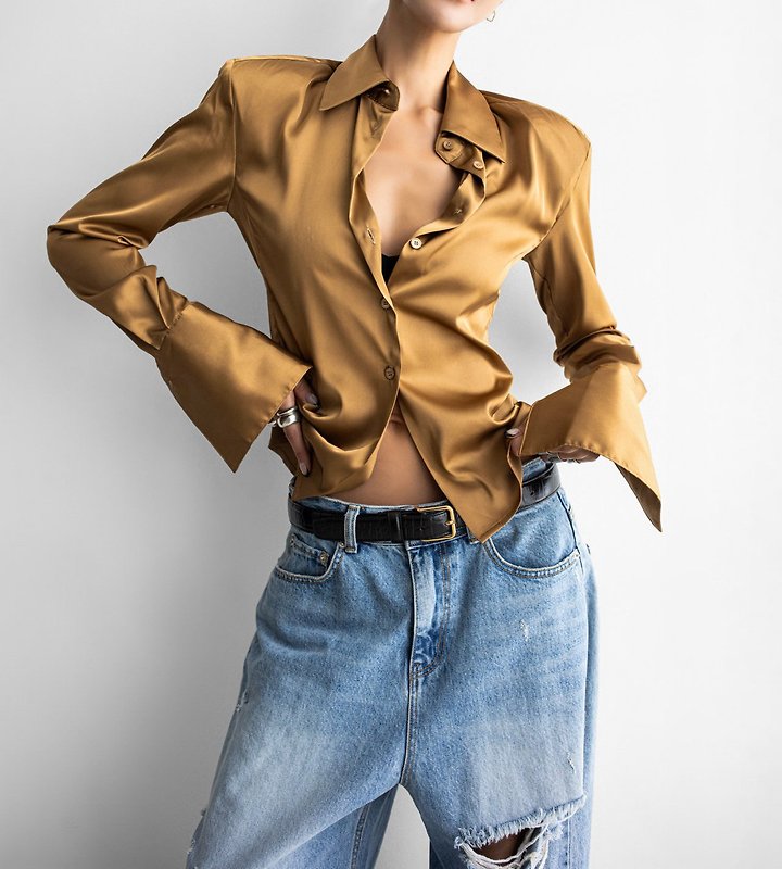 Paper Moon - Korean Women Fashion - #restrostyle - Classic Slim-Fit Satin Shirt